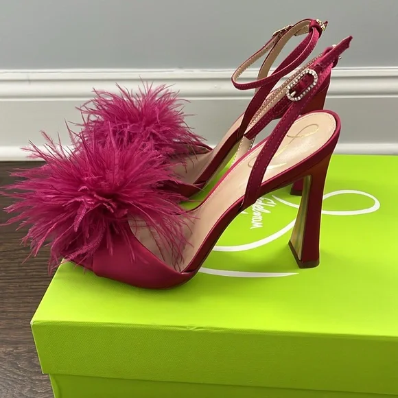 NIB Sam Edelman Leon feather healed sandals, raspberry satin size 7.5 - Picture 5 of 8